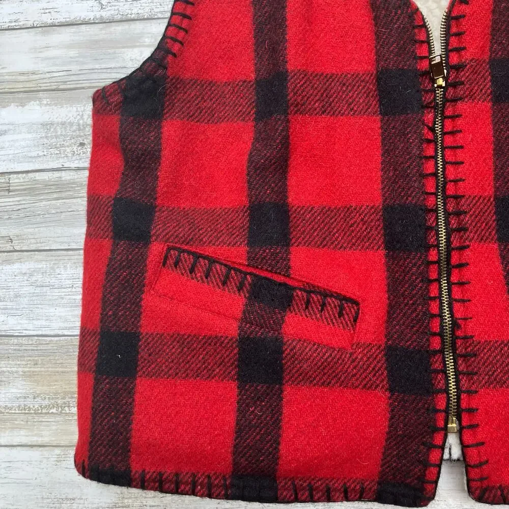 Authentic Joujou Vest Sz‎ M Red Wool Plaid Shearling Zip Up Lined Grandpacore